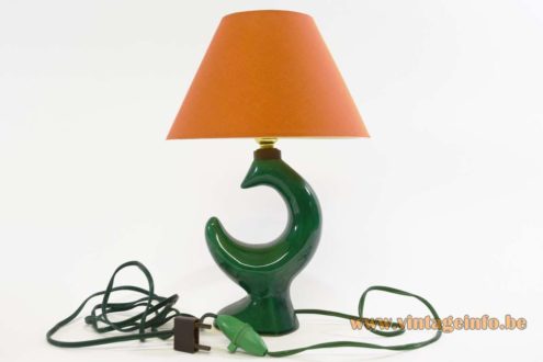 Georges Jouve table lamp green biomorph ceramics fabric lampshade 1950s 1960s earthenware MCM