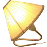 Kalmar bedside table lamp curved brass rod folded vintage conical fabric lampshade Franken Austria 1950s 1960s
