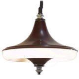 Circular fluorescent tube pendant lamp round brown plastic lampshade white diffuser rise & fall Massive 1960s 1970s