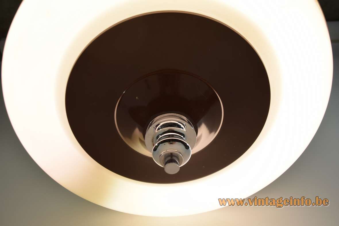 Circular fluorescent tube pendant lamp round brown plastic lampshade white diffuser rise & fall Massive 1960s 1970s
