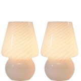 Peill+Putzler bedside table lamps striped cone globe Murano Venini glass lampshades 1960s 1970s vintage