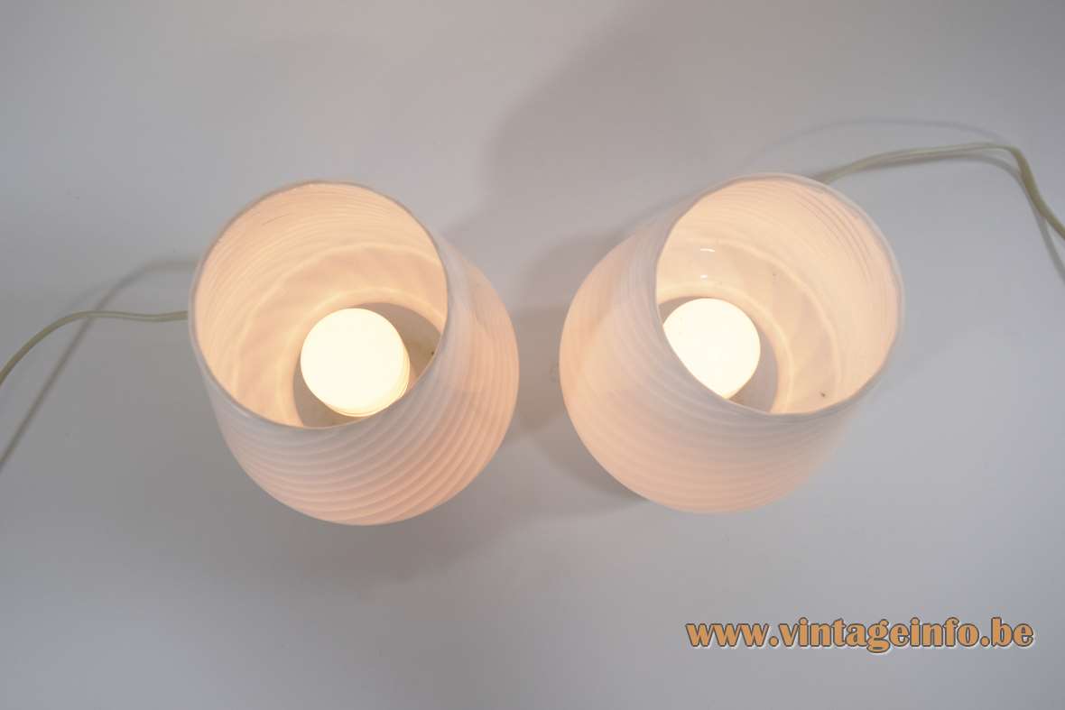 Peill + Putzler bedside table lamps striped cone globe Murano Venini glass lampshades 1960s 1970s vintage
