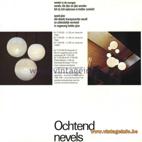 Raak Ochtendnevels Globe Pendant lamps Catalogue 9, 1972 