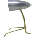 Rupert Nikoll desk lamp curved brass legs, aluminium conical perforated lampshade 1950s 1960s Austria MCM