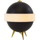 Saturn tripod table lamp black globe lampshade white acrylic ring design: Angelo Brotto 1950s 1960s Esperia