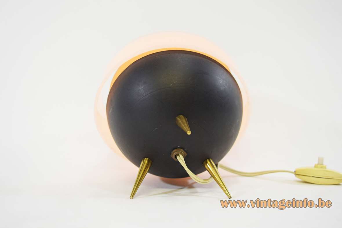 Saturn tripod table lamp black globe lampshade white acrylic ring design: Angelo Brotto 1950s 1960s Esperia