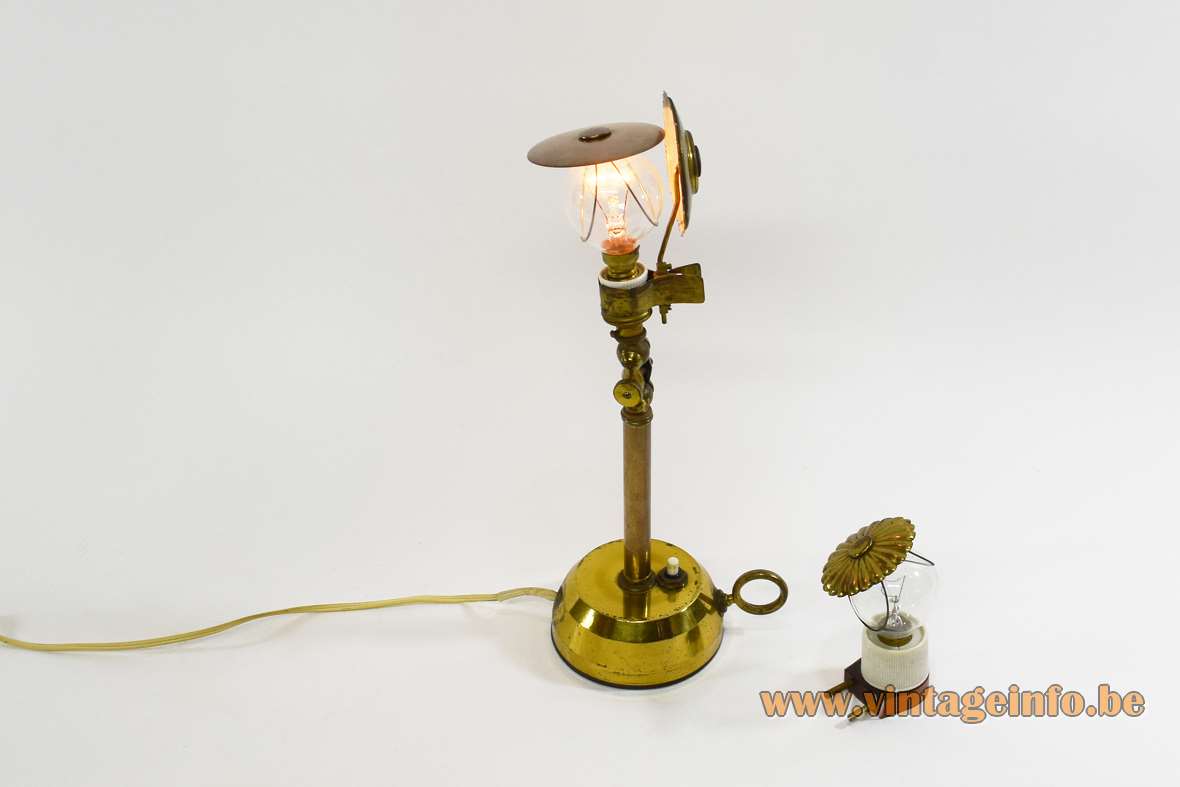 1950s candlestick lab lamp brass round base parasol caps copper 1960s porcelain and brass socket light