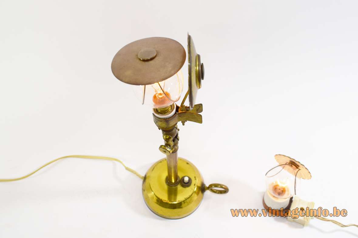 1950s candlestick lab lamp brass round base parasol caps copper 1960s porcelain and brass socket light