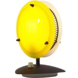 Télé Ambiance table lamp triangular black base yellow & white acrylic discs lampshade dimmer Gino Sarfatti 1950s 1960s