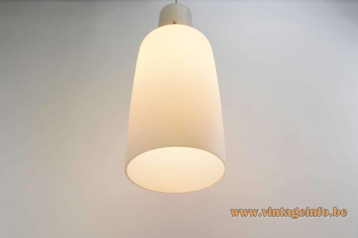 1950s opal glass pendant lamp bell shaped white frosted tubular lampshade 1960s E27 socket vintage mcm