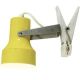 1970s clothespin clamp lamp plastic wash pin folded chrome slat yellow aluminium lampshade E14 socket Massive