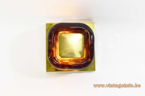 1970s Square Brass Glass Wall Lamp 1