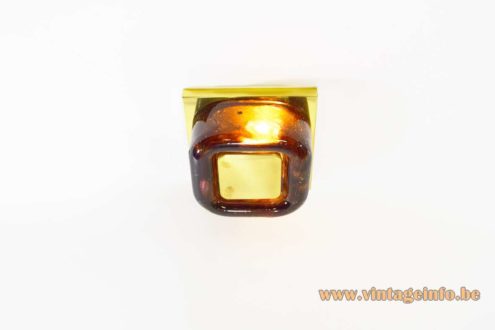 1970s Square Brass Glass Wall Lamp 2