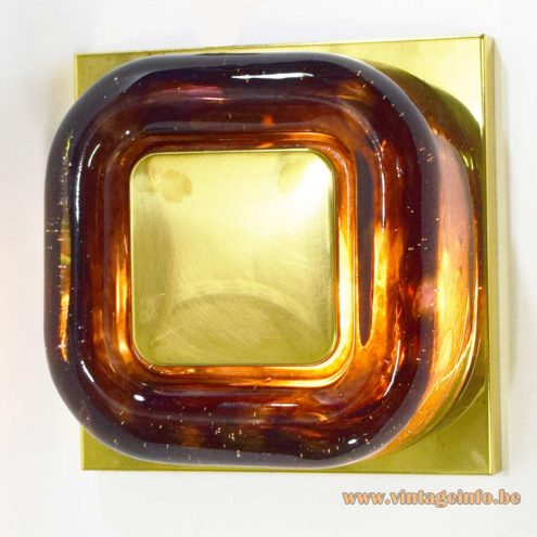 1970s Square Brass Glass Wall Lamp 9