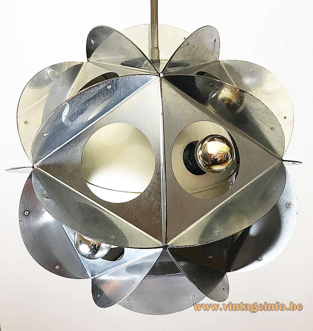 Acona Biconbi chandelier chrome metal polyhedra lampshade design: Bruno Munari Danese Italy 1960s 1970s vintage MCM