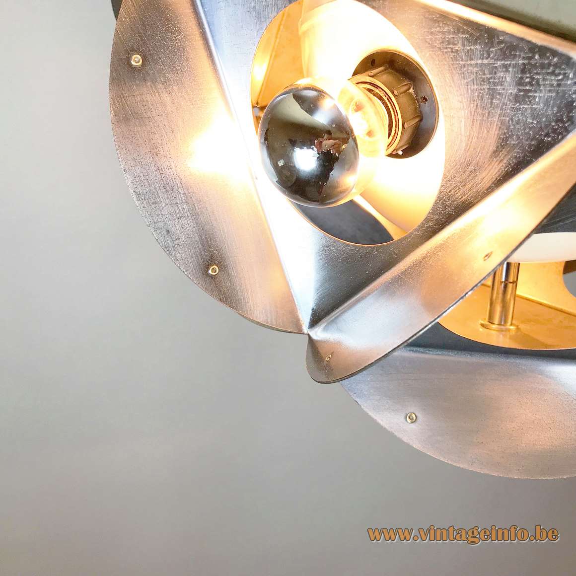 Acona Biconbi chandelier chrome metal polyhedra lampshade design: Bruno Munari Danese Italy 1960s 1970s vintage MCM