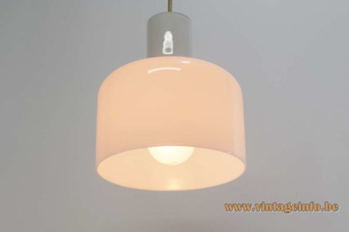 Bell pendant lamp clear and white opal glass lampshade E27 bulb 1950s 1960 Mid-Century modern MCM vintage