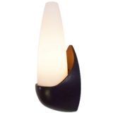 Bo-Niko wall lamp black Bakelite white mat conical frosted opal glass Sint Niklaas Belgium 1960s MCM
