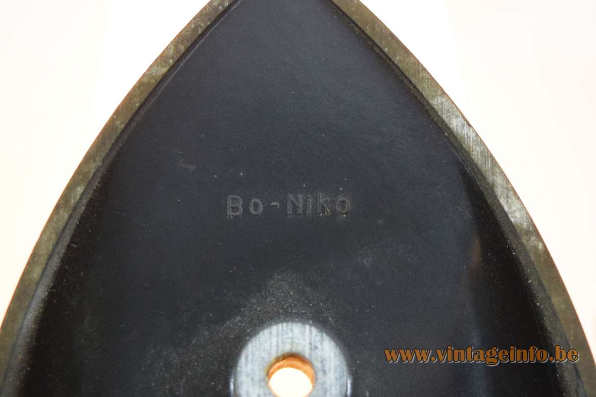 Bo-Niko wall lamp black Bakelite white mat conical frosted opal glass Sint Niklaas Belgium 1960s logo