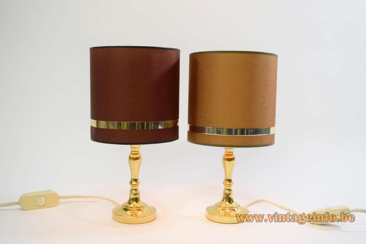 Boulanger brass bedside table lamps round base tubular fabric lampshade classic style Hollywood Regency 1970s 1980s