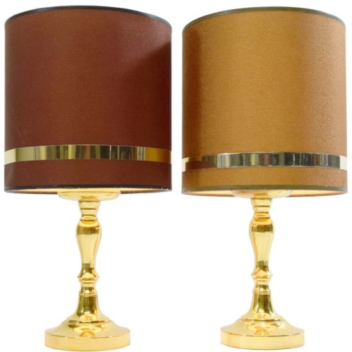 Boulanger brass bedside table lamps round base tubular fabric lampshade classic style Hollywood Regency 1970s 1980s