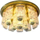 DORIA ice glass flush mount 15 curved glass blocks brass ceiling mount 1960s 1970s Germany vintage