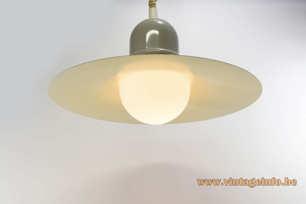 Herda rise & fall metal pendant lamp witch hat lampshade round opal glass diffuser 1960s 1970s