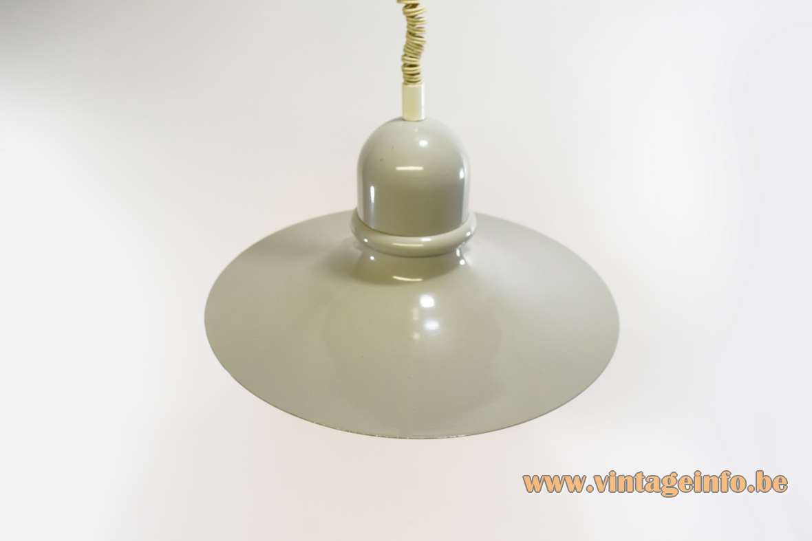 Herda rise & fall metal pendant lamp witch hat lampshade round opal glass diffuser 1960s 1970s