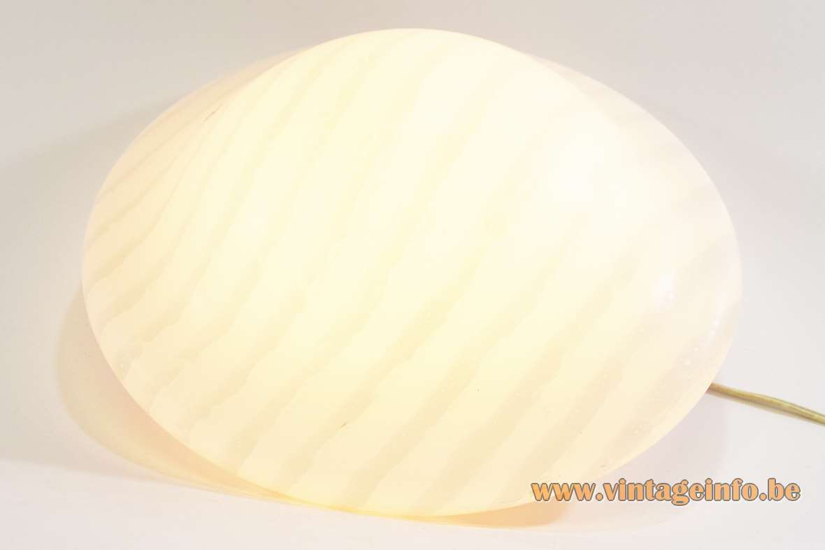 Peill + Putzler white striped flush mount round curved glass lampshade 1970s 1980s Germany E27 socket vintage 