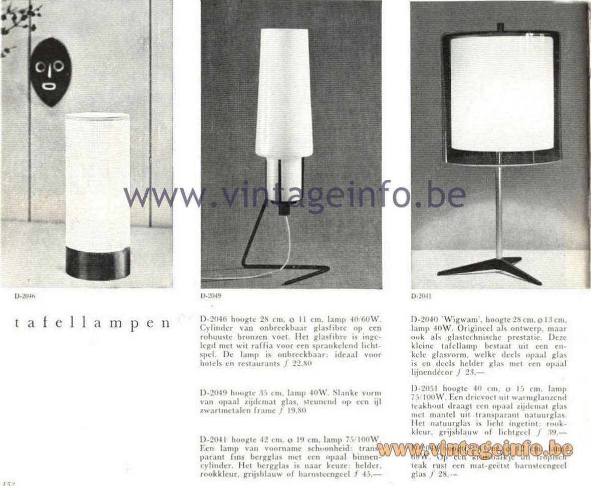 Raak Opal Glass Pendant Lamp - Raak Catalogue 5 - 1962 - Raak D-2049 Table Lamp