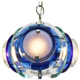 Veca 1960s crystal glass chandelier cut turquoise blue green white clear discs lampshade chrome frame 1970s