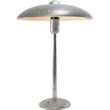 1950s Louis Kalff desk lamp round base conical rod silver mushroom lampshade elongated slots Philips 1960s