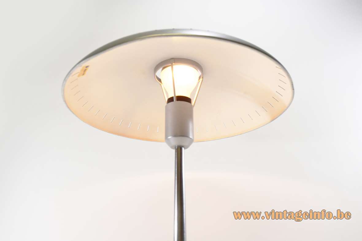 1950s Louis Kalff desk lamp silver painted mushroom lampshade white inside elongated slots Philips design 1960s