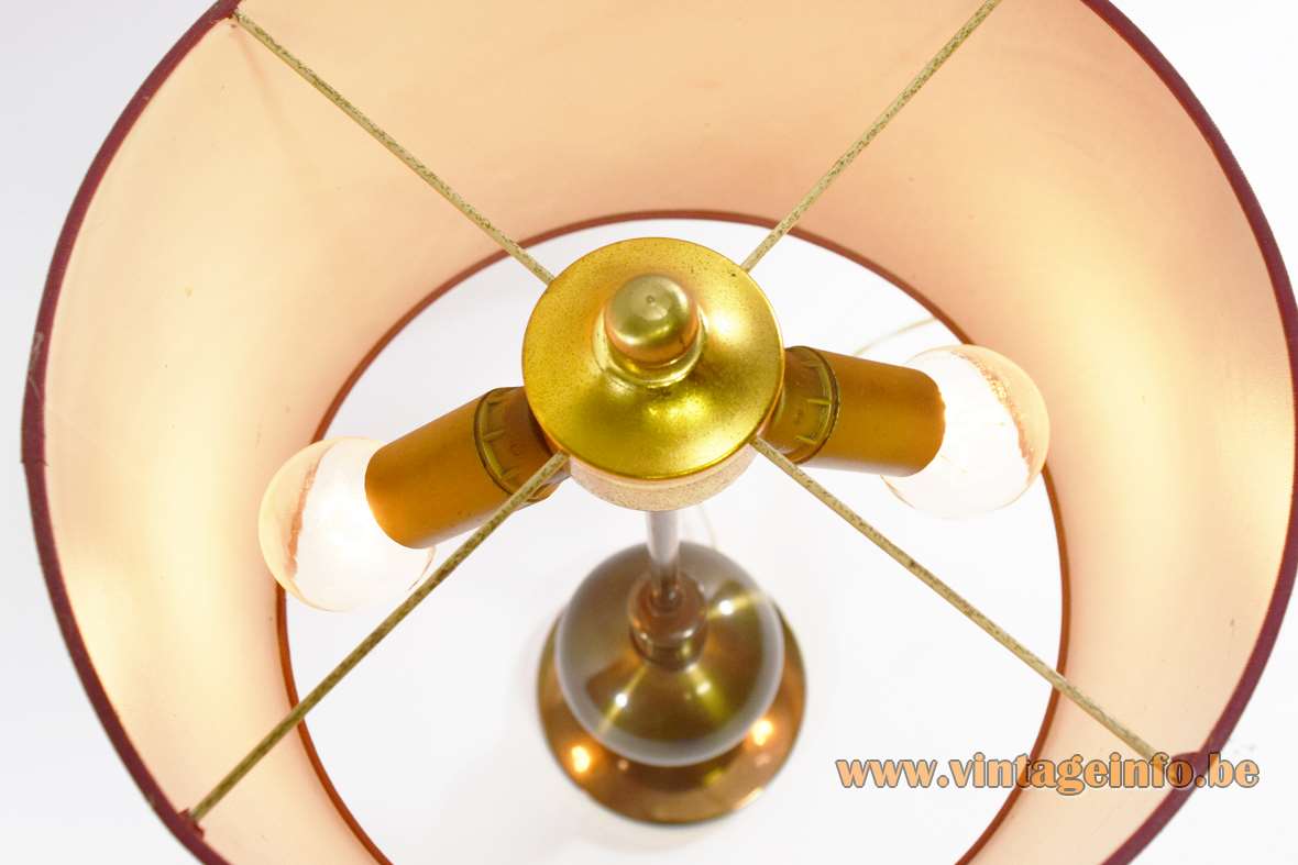 1960s brass table lamp varnished round base globe tubular fabric lampshade 1960s 1970s Massive Belgium vintage