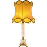 1960s crystal & brass table lamp square glass cube base ormolu feet fabric lampshade Boulanger Belgium 1970s