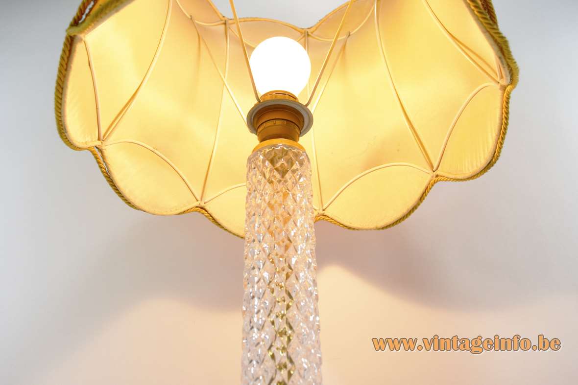 1960s crystal & brass table lamp round moulded cut glass rod E27 socket Boulanger Belgium 1970s