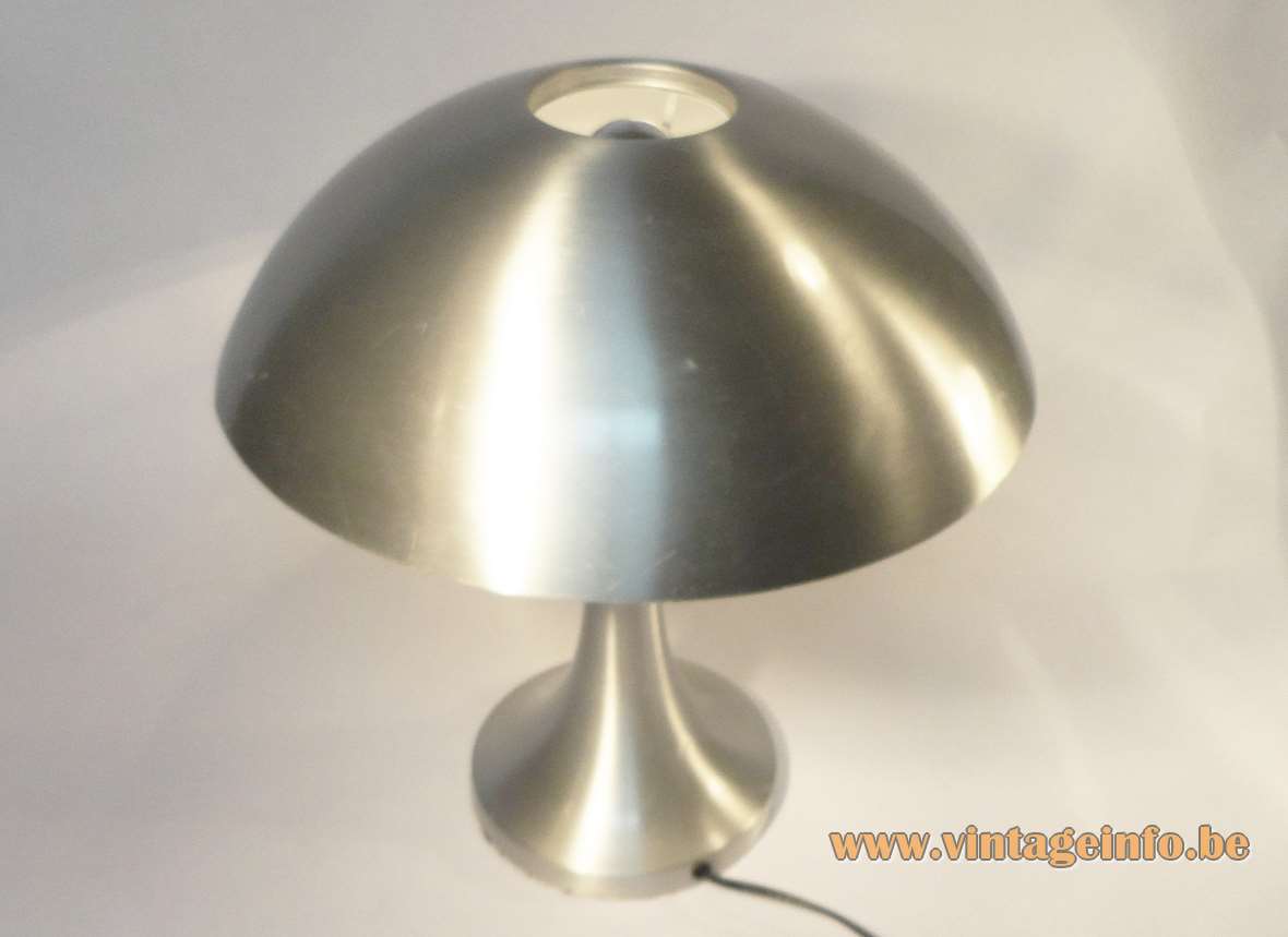 1960s Louis Kalff desk lamp conical base brushed aluminium mushroom lampshade Philips 1970s silver tipped bulb
