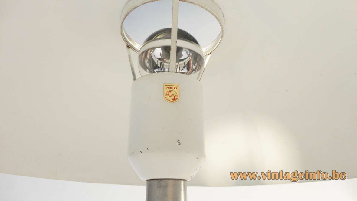 1960s Louis Kalff desk lamp white tube E27 lamp socket silver tipped bulb Philips label 1970s