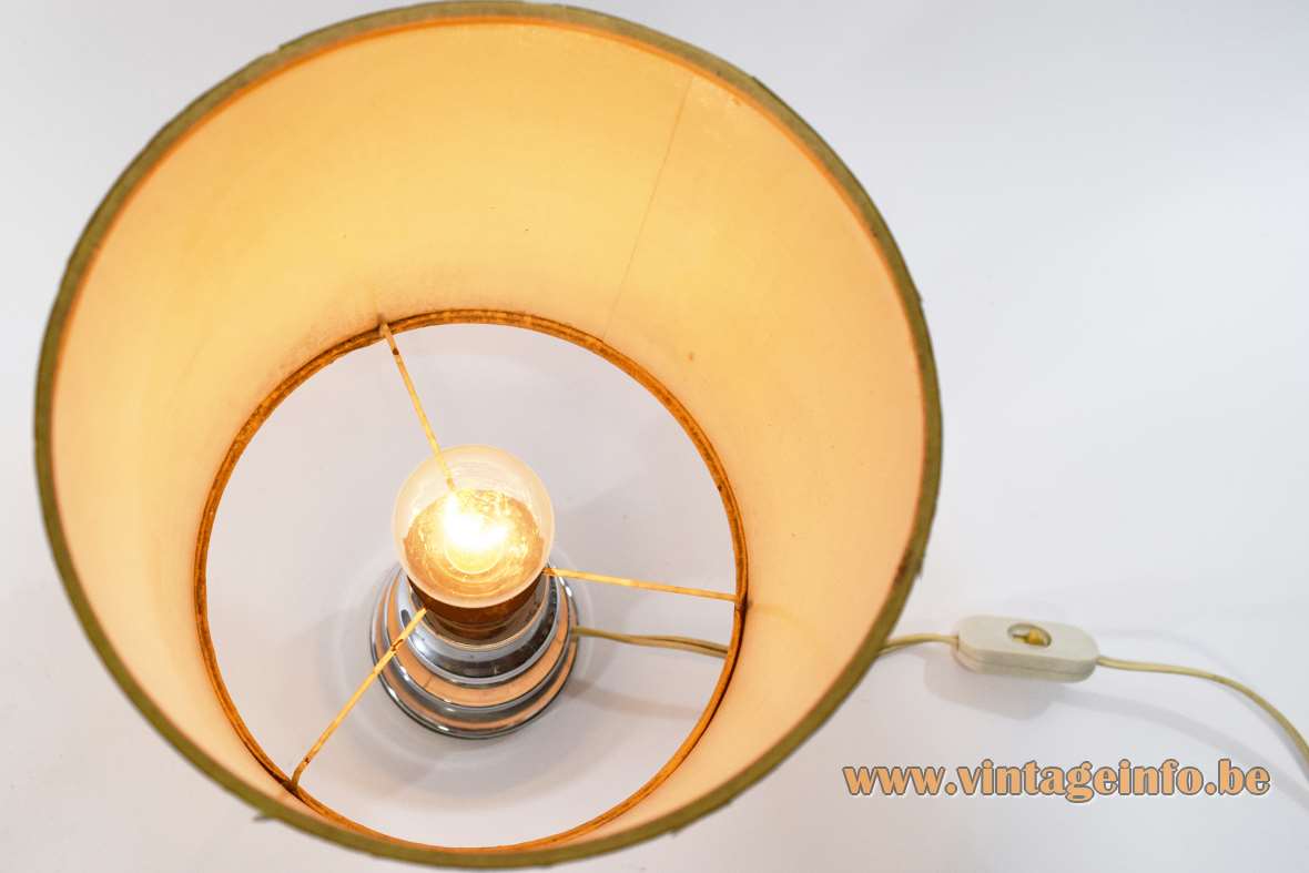 1970s chrome table lamp round base conical rings fabric lampshade blue felt Massive 1960s vintage