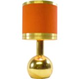 1970s gold sphere table lamp round globe tube orange lampshade 3 rings Massive 1960s vintage