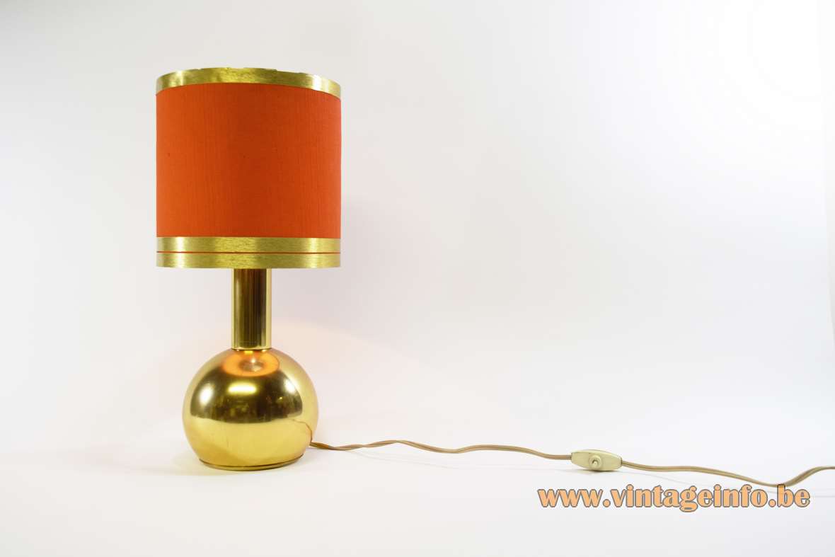 1970s gold sphere table lamp round globe tube orange lampshade 3 rings Massive 1960s vintage 