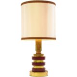 1970s maroon discs table lamp brass plated metal wood rings round fabric lampshade Massive Belgium vintage