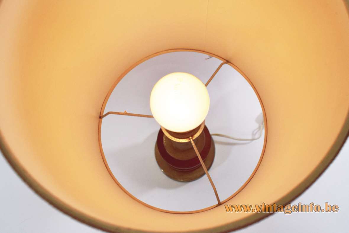 1970s maroon discs table lamp brass plated metal wood rings round fabric lampshade Massive Belgium vintage