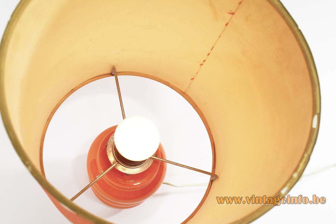 1970s orange ceramic table Lamp 3 rings orange lampshade with golden rings Massive Belgium 1960s vintage