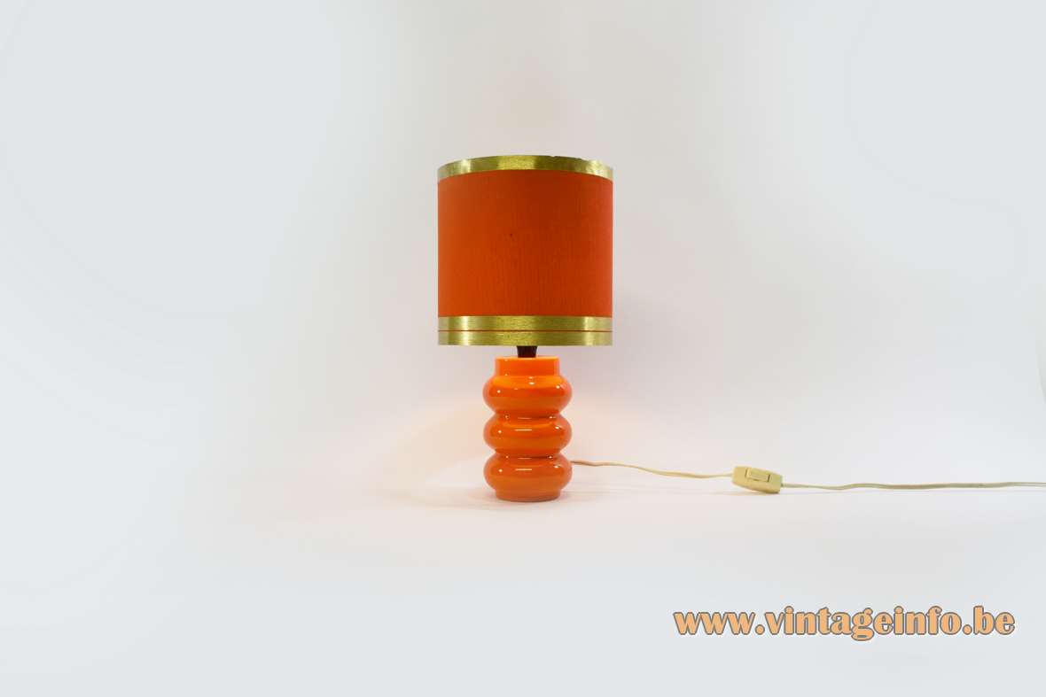 1970s orange ceramic table Lamp 3 rings orange lampshade with golden rings Massive Belgium 1960s vintage