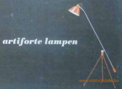 Artiforte Magneto Floor Lamp black tripod base magnetic chrome ball & rod aluminium lampshade 1950s 1960