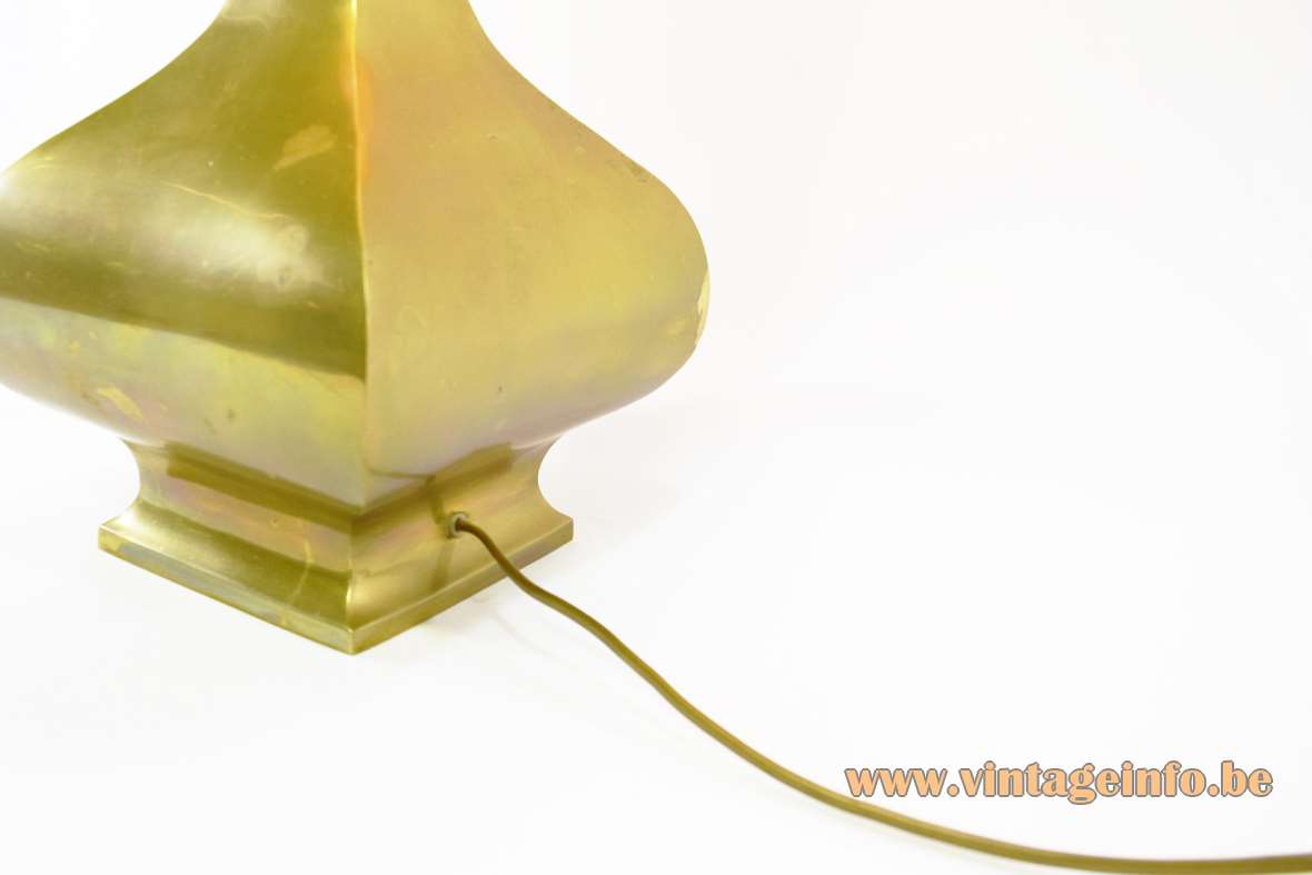 Cast brass table lamp design Maria Pergay curved metal base fabric lampshade Massive Belgium 1970s 1980s 