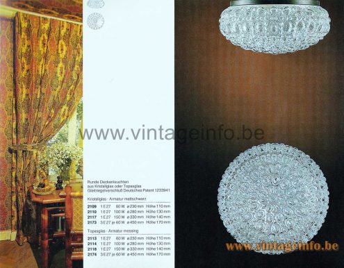 Glashütte Limburg Amber Glass Wall Lamp Sirius - 1979 Catalogue Picture