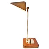 Hillebrand desk lamp 7450 brown Chinese lacquer 2 brass adjustable rods triangular lampshade Germany 1970s 1980s