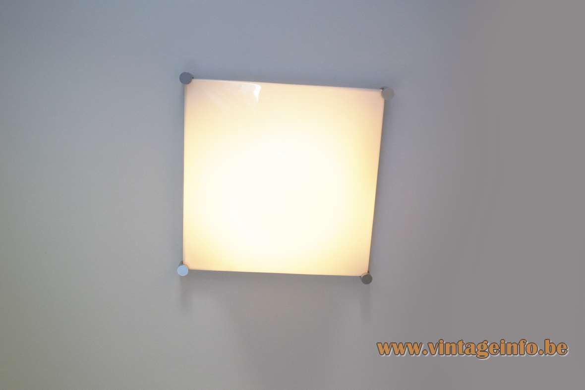 Martinelli Luce Bolla flush mount 1960 design: Elio Martinelli square curved white acrylic lampshade wall lamp